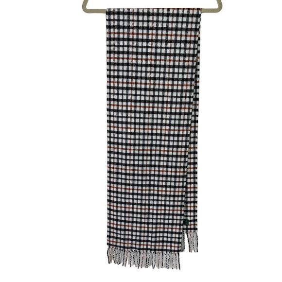Lambswool Womens Scarf Plaid Made In Italy Fringe White Black Brown Rectangle - Picture 7 of 11